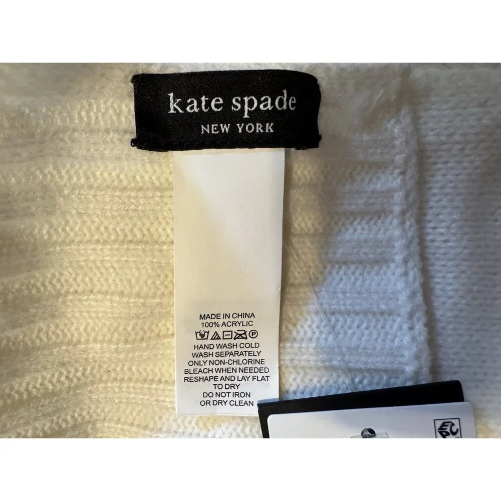 Kate Spade Bow Knit Scarf Winter White Cream NEW Nordstrom $98